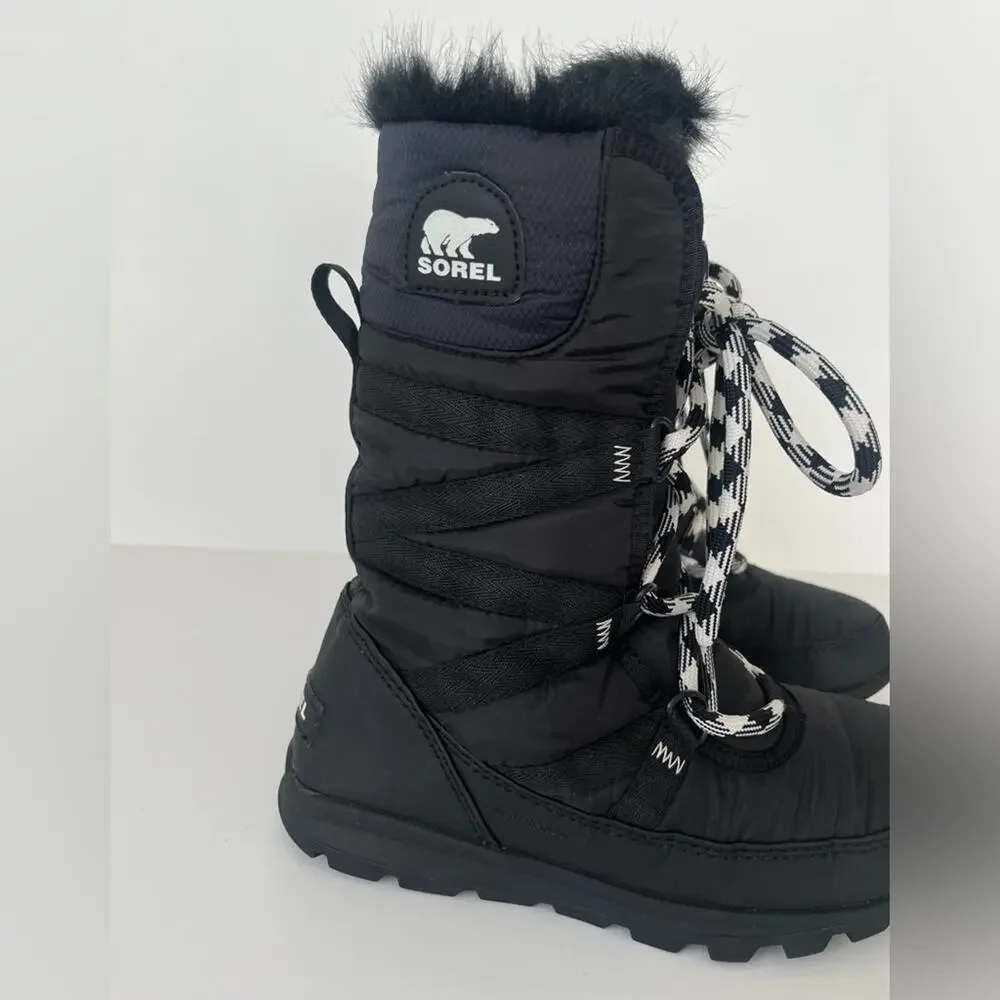 Sorel Whitney Mid Lace fur lined winter boots black 6